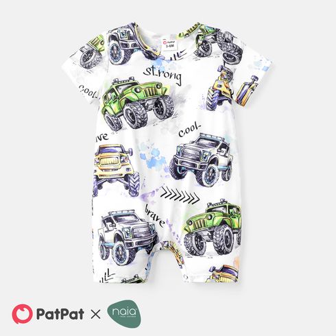 Baby Boy Allover Vehicle & Letter Print Short-sleeve Naia Romper