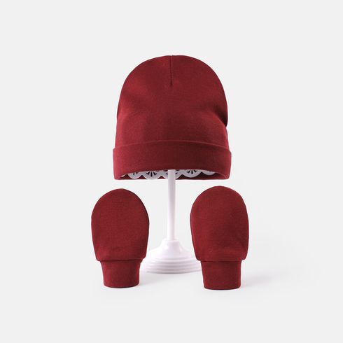 2-piece Baby Solid Color Cotton Anti-scratch Glove & Beanie Hat Set