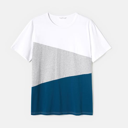Family Matching 95% Cotton Short-sleeve Colorblock T-shirts and Floral Print High Low Hem Spliced Naia™ Dresses Sets ColorBlock big image 18