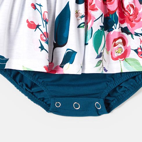 Family Matching 95% Cotton Short-sleeve Colorblock T-shirts and Floral Print High Low Hem Spliced Naia™ Dresses Sets ColorBlock big image 5