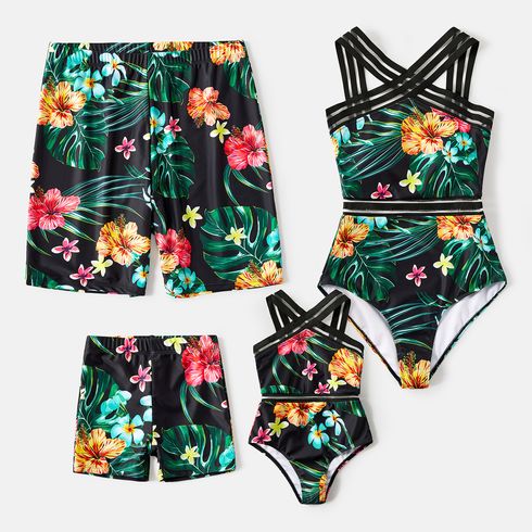 Family Matching Allover Tropical Plant Print One-piece Swimsuit and Swim Trunks