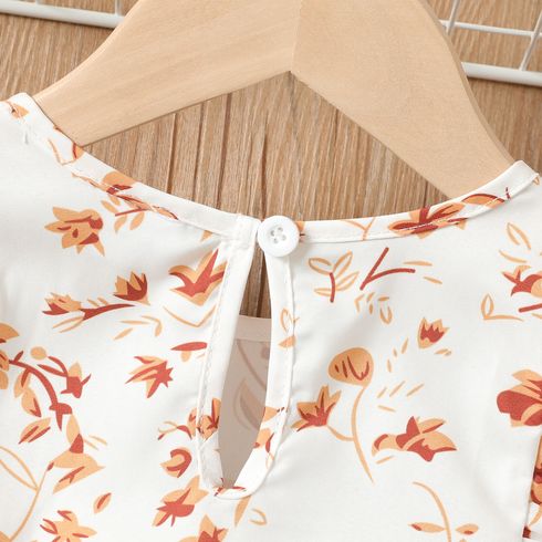 2Pcs Kid Girl Floral Print Ruffled Tank Top and Belted Shorts Set Yellow big image 3