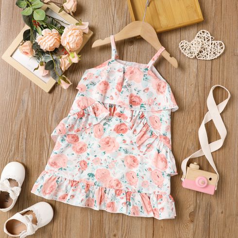 Toddler Girl Sweet Floral Print Ruffle Slip Dress