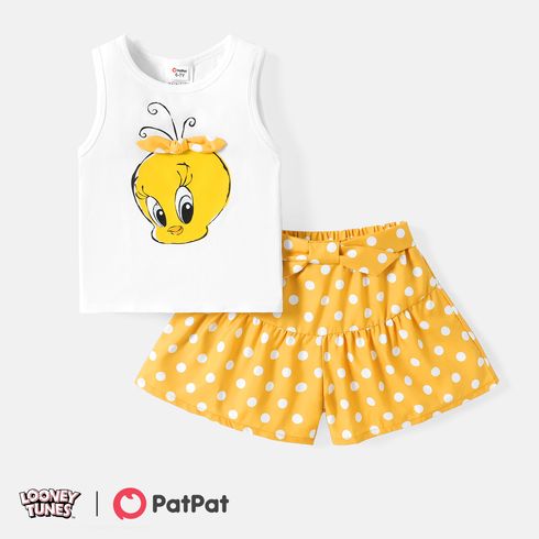 Looney Tunes 2pcs Kid Girl Character Print Cotton Tank Top and Polka dots Shorts Set White big image 1