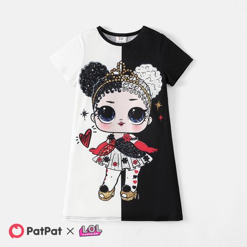 L.O.L. SURPRISE! Kid Girl Colorblock Figure Print Short-sleeve Tee Dress