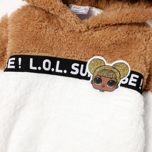 L.O.L. SURPRISE! 2pcs Toddler Girl Letter Print Colorblock Fleece Hoodie Sweatshirt and Elasticized Pants Set Brown big image 2