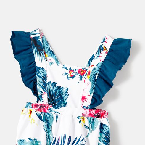 Family Matching Cotton Solid Spliced Plant Print High Low Hem Belted Naia™ Cami Dresses and Short-sleeve T-shirts Sets ColorBlock big image 11