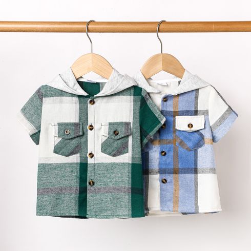 Toddler Boy Classic Plaid Hooded Short-sleeve Shirt