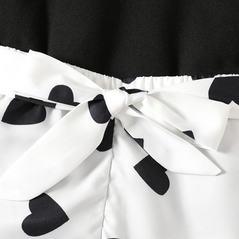 2pcs Kid Girl Flutter-sleeve Tee and Heart Print Belted Shorts Set Black big image 5