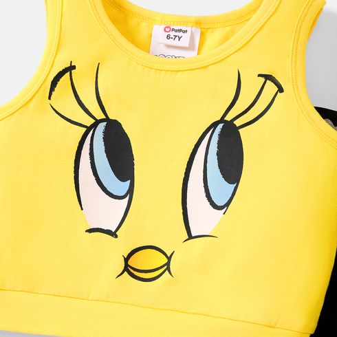 Looney Tunes 2pcs Kid Girl Character Print Cotton Tank Top and Heart Pattern Leggings Set Yellow big image 3