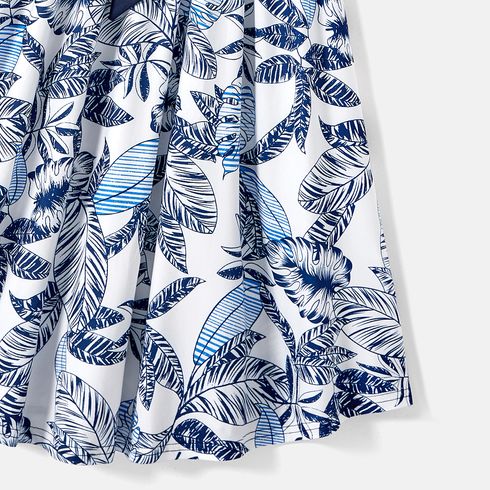 Family Matching 95% Cotton Allover Plant Print Short-sleeve Belted Spliced Dresses and T-shirts Sets BLUE WHITE big image 5