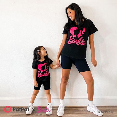 Barbie Mommy and Me Cotton Short-sleeve Heart & Letter Print Short-sleeve T-shirts Black big image 2