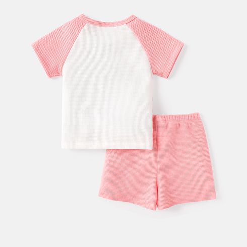 Looney Tunes 2pcs Baby Boy/Girl Raglan Sleeve Animal Graphic Waffle Tee & Shorts Set Pink big image 6