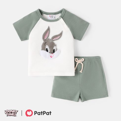 Looney Tunes 2pcs Baby Boy/Girl Raglan Sleeve Animal Graphic Waffle Tee & Shorts Set