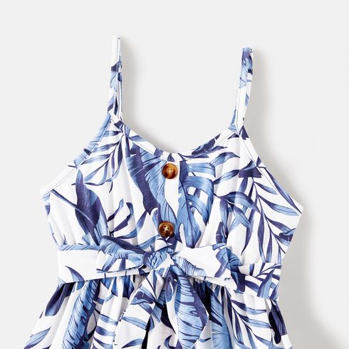 Family Matching Allover Leaf Print Naia™ Cami Dresses and Short-sleeve Colorblock T-shirts Sets lightbluewhite big image 15