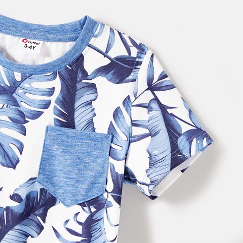Family Matching Allover Leaf Print Naia™ Cami Dresses and Short-sleeve Colorblock T-shirts Sets lightbluewhite big image 12