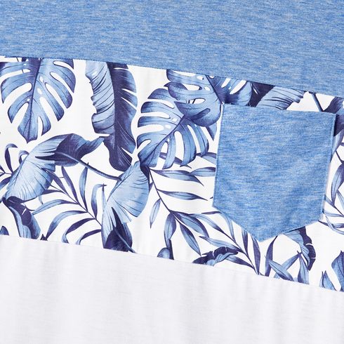 Family Matching Allover Leaf Print Naia™ Cami Dresses and Short-sleeve Colorblock T-shirts Sets lightbluewhite big image 4