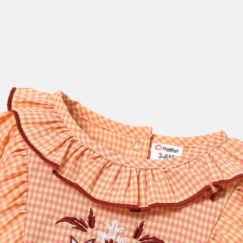 <Sweet Orange Dream> Baby Girl Embroidered Gingham Pattern Series Orange- big image 4
