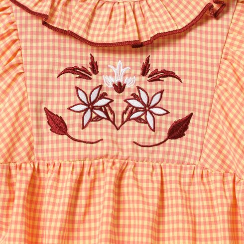<Sweet Orange Dream> Baby Girl Embroidered Gingham Pattern Series Orange- big image 5