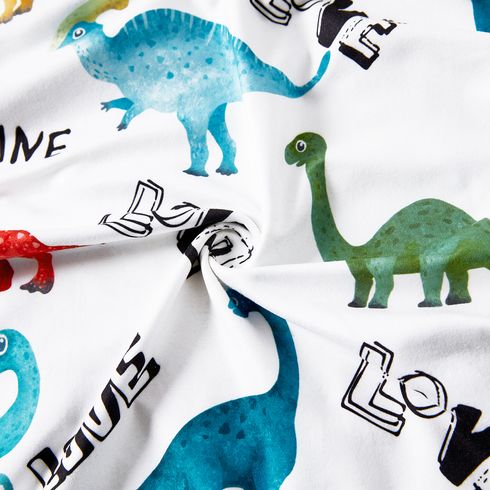 Family Matching Allover Dinosaur Print Drawstring Ruched Bodycon Dresses and Short-sleeve T-shirts Sets BlackandWhite big image 14