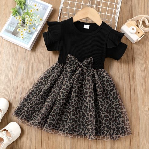 Toddler Girl Trendy Leopard Print Mesh Splice Short-sleeve Dress