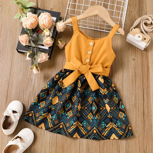 Toddler Girl Boho Exotic Graphic Splice Belted Slip Dress