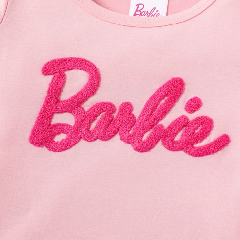 Barbie Toddler/Kid Girl Letter Embroidered Short-sleeve Cotton Tee Light Pink big image 5