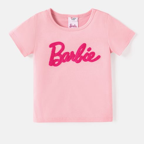 Barbie Toddler/Kid Girl Letter Embroidered Short-sleeve Cotton Tee Light Pink big image 7