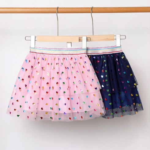 Kid Girl Heart Glitter Design Mesh Skirt