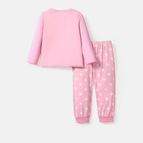 PAW Patrol 2pcs Toddler Girl/Boy Character Print Long-sleeve Tee and Polka dots/Stripe Pants Set Pink big image 3