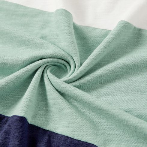 Family Matching Solid Cotton Button Front Drawstring Tank Dresses and Short-sleeve Colorblock T-shirts Sets GrayGreen big image 21