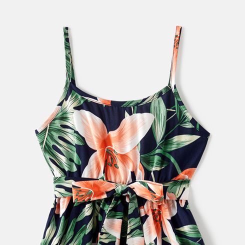 Family Matching Cotton Short-sleeve Spliced T-shirts and Allover Floral Print Belted Cami Dresses Sets royalblue big image 8