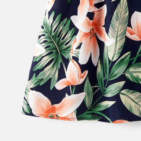 Family Matching Cotton Short-sleeve Spliced T-shirts and Allover Floral Print Belted Cami Dresses Sets royalblue big image 9