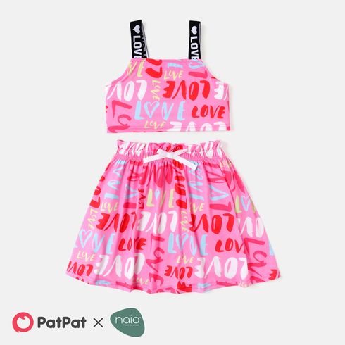 Valentine's Day 2pcs Kid Girl Naia Letter Print Camisole abd Bowknot Design Skirt Set