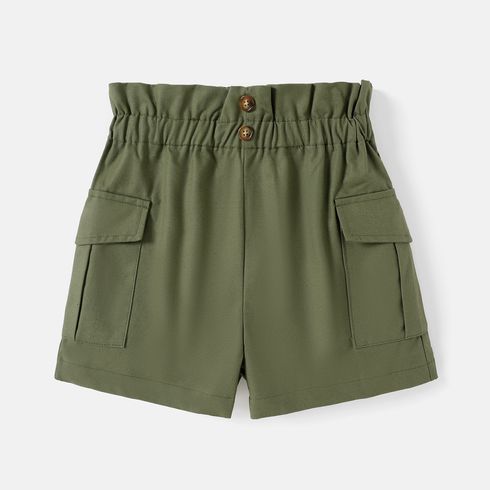 Kid Girl 100% Cotton Pocket Design Solid Color Shorts