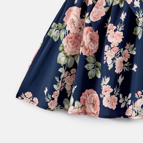 Family Matching Cotton Short-sleeve Spliced Tee and Allover Floral Print Flutter-sleeve Belted Dresses Sets Tibetanbluewhite big image 11