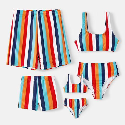 Family Matching Colorful Striped Two-Piece Top & Shorts Swimsuit