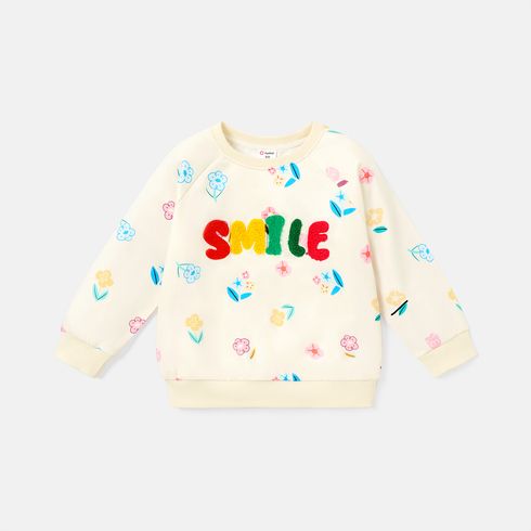Naia Toddler Girl Floral Print Letter Embroidered Sweatshirt