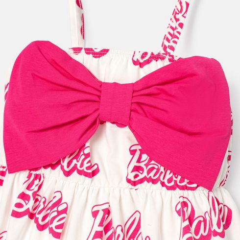 Barbie Baby Girl 95% Cotton Allover Letter Print Bow Front Cami Romper PinkyWhite big image 3