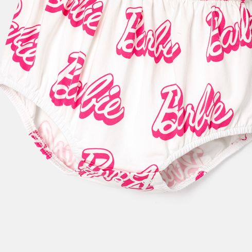 Barbie Baby Girl 95% Cotton Allover Letter Print Bow Front Cami Romper PinkyWhite big image 5
