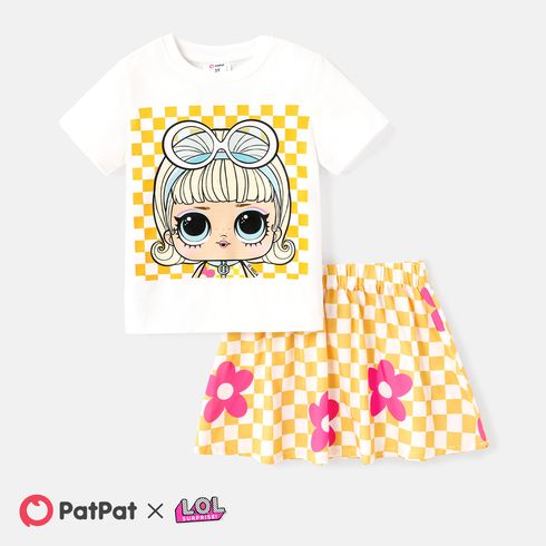 L.O.L. SURPRISE! 2pcs Toddler/Kid Girl Character Print Cotton Tee and Floral Print/Bows Skirt Set