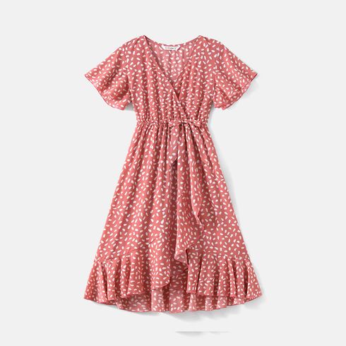 Family Matching Short-sleeve Colorblock Naia™ Polo Shirts and Allover Print V Neck Ruffle Trim Tulip Hem Dresses Sets ColorBlock big image 19