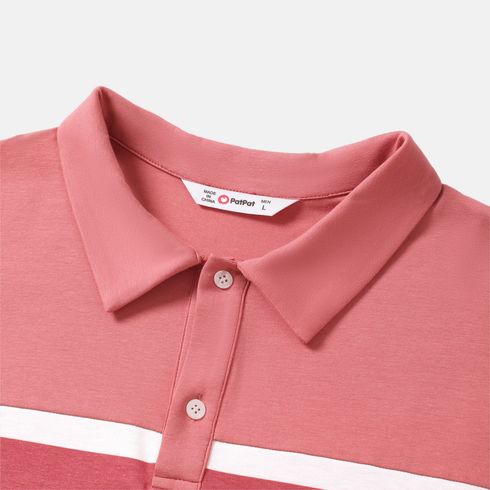 Family Matching Short-sleeve Colorblock Naia™ Polo Shirts and Allover Print V Neck Ruffle Trim Tulip Hem Dresses Sets ColorBlock big image 12