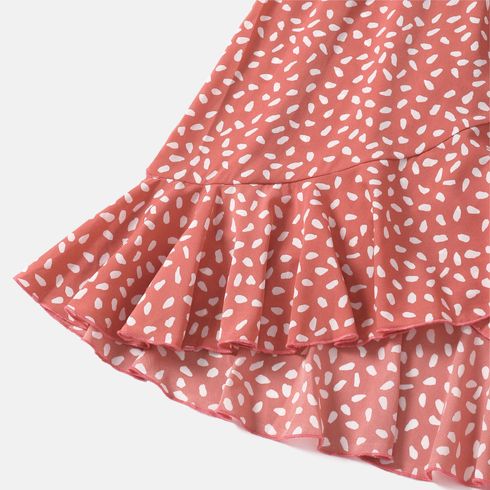 Family Matching Short-sleeve Colorblock Naia™ Polo Shirts and Allover Print V Neck Ruffle Trim Tulip Hem Dresses Sets ColorBlock big image 4