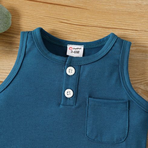 2pcs Baby Boy Solid Tank Top & Shorts Set Blue big image 3