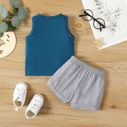 2pcs Baby Boy Solid Tank Top & Shorts Set Blue big image 2
