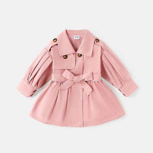 Baby Girl 100% Cotton Solid Double Breasted Belted Trench Coat