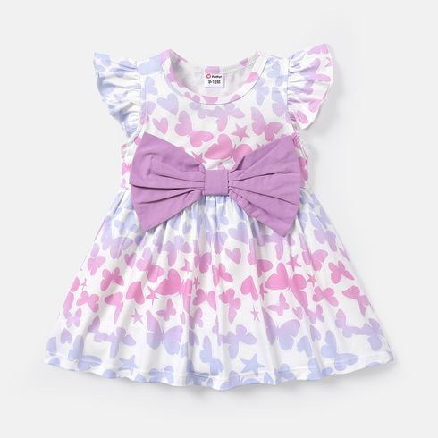 Baby Girl Allover Ombre Butterfly Print Flutter-sleeve Bow Front Naia Dress