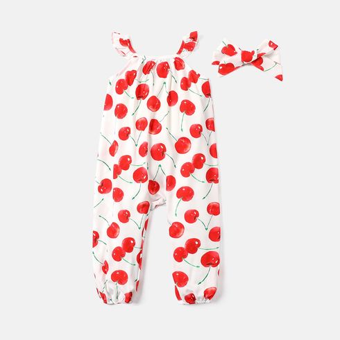 Toddler Girl Cherry Print Flutter-sleeve Jumpsuits