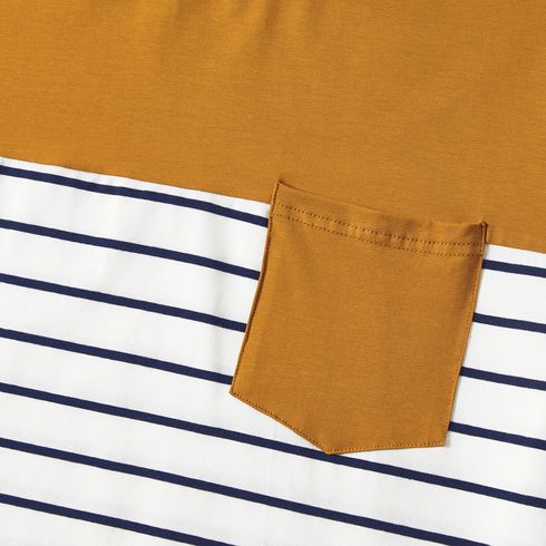 Family Matching 95% Cotton Striped Off Shoulder Belted Dresses and Short-sleeve Colorblock T-shirts Sets YellowBrown big image 20